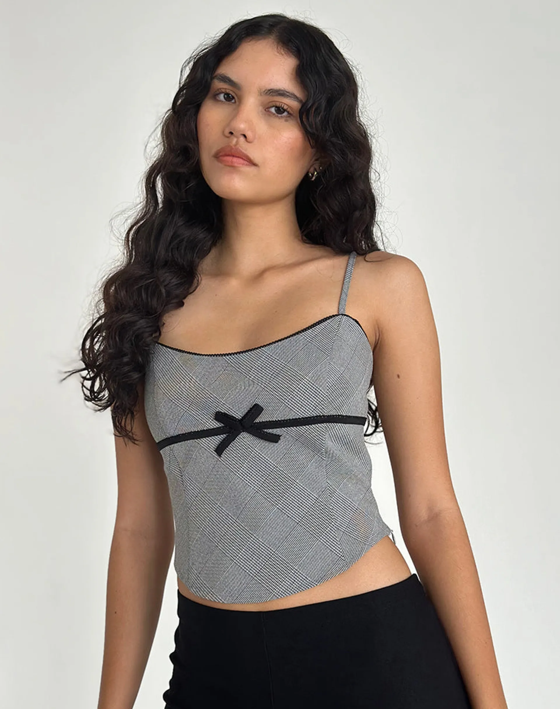Motel Rocks Corset Tops-Canika Corset Top in Black and White Multi Check