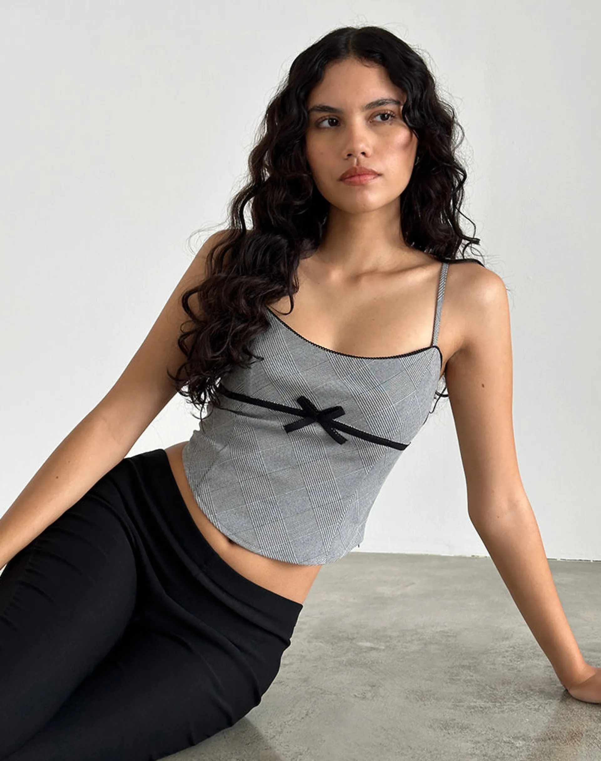 Motel Rocks Corset Tops-Canika Corset Top in Black and White Multi Check