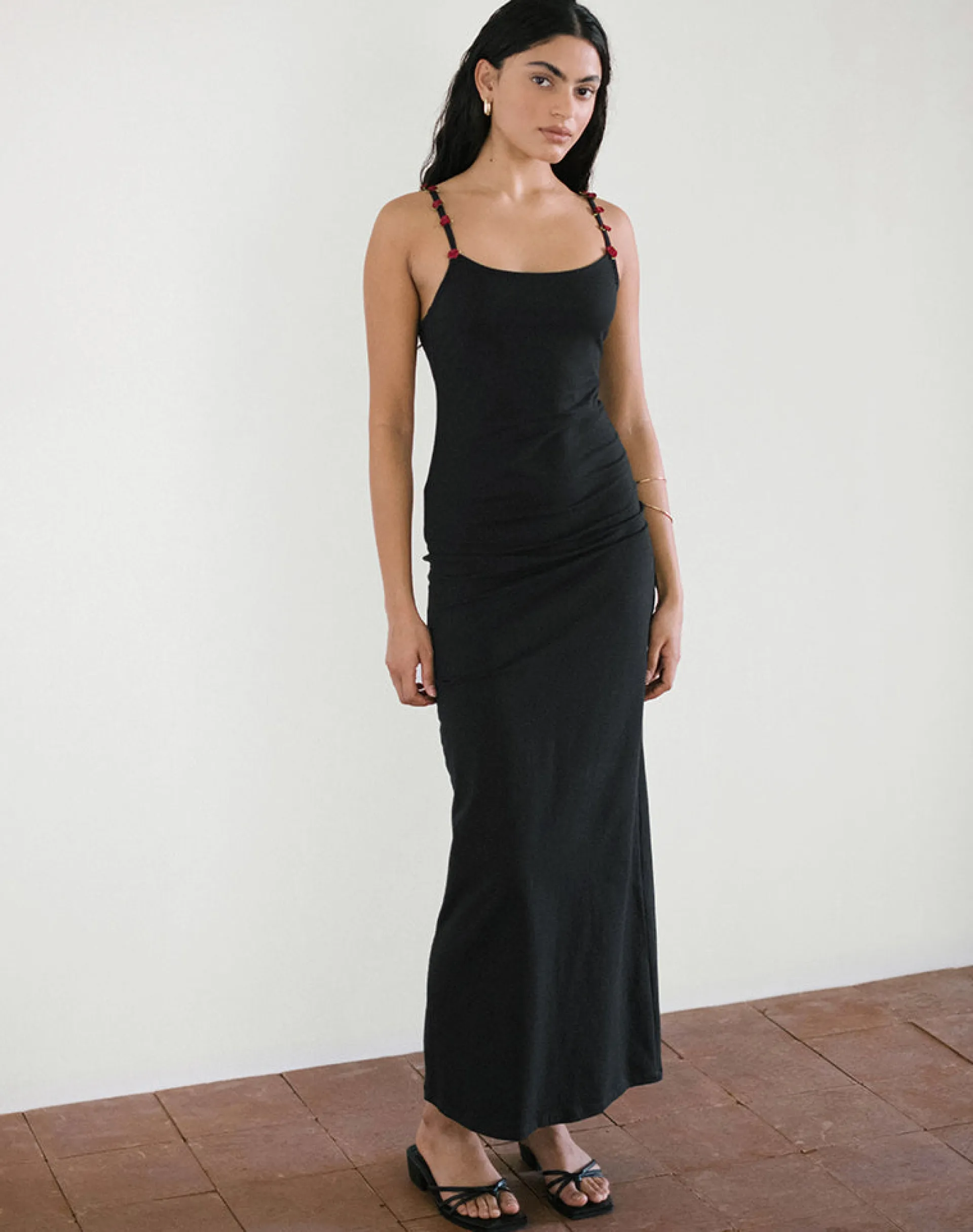Motel Rocks Day Dresses | Bodycon Dresses-Cantana Maxi Dress in Black with Red Rosette BlackwithRedRosette