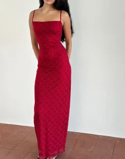 Motel Rocks Bodycon Dresses | Party Dresses-Cantha Maxi Dress in Mari Lace Red MariLaceRed