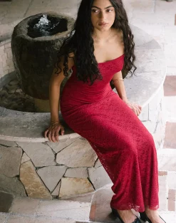 Motel Rocks Bodycon Dresses | Party Dresses-Cantha Maxi Dress in Mari Lace Red MariLaceRed