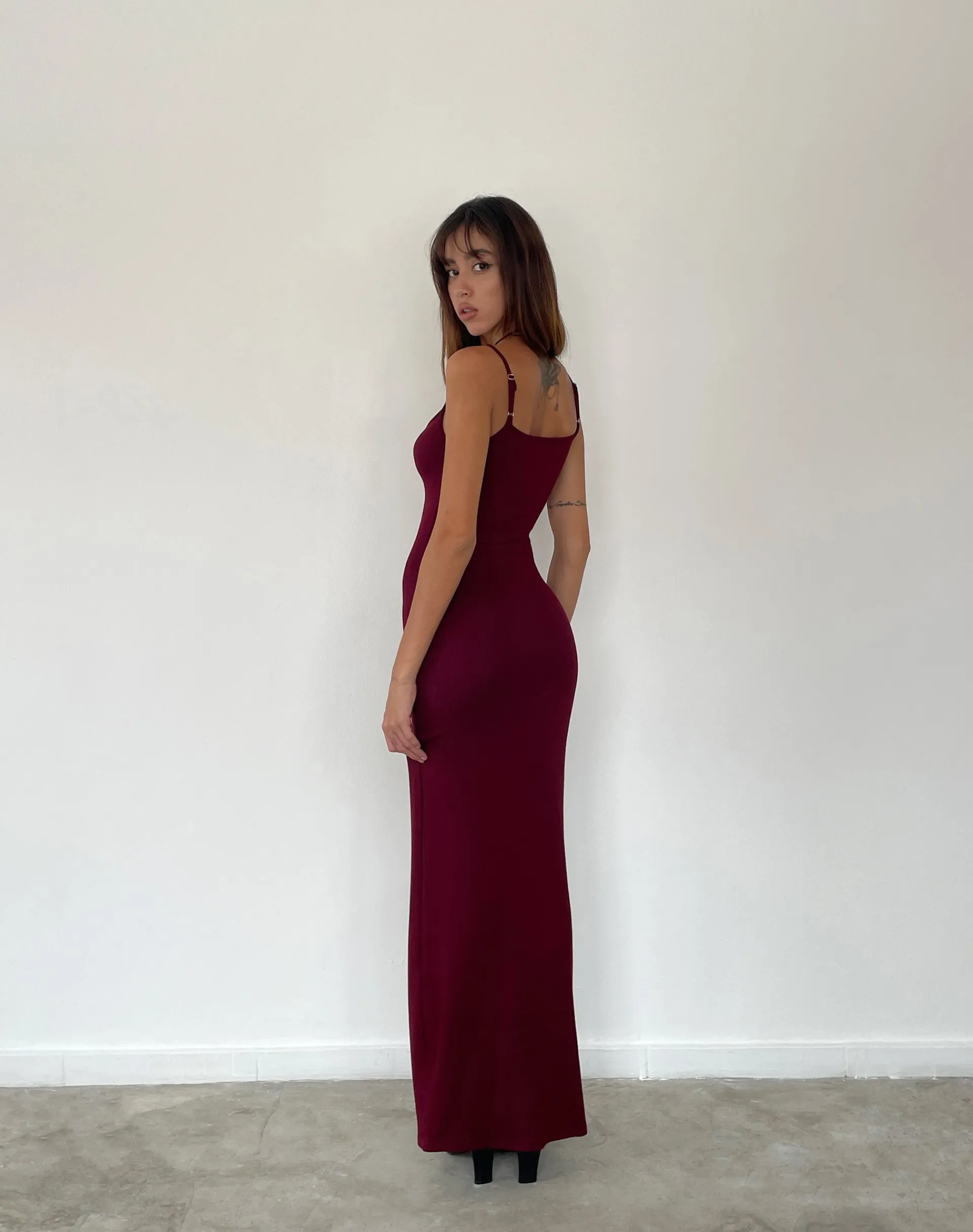 Motel Rocks Day Dresses | Bodycon Dresses-Cantha Maxi Dress in Rib Burgundy RibBurgundy
