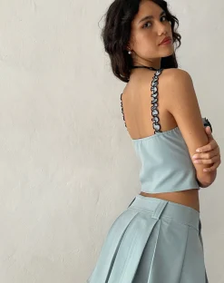 Motel Rocks Strappy Tops-Carini Rosette Detail Cami Top in blue