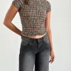 Motel Rocks Printed Tops-Caripa Shirred Top in Country Check
