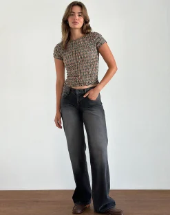 Motel Rocks Printed Tops-Caripa Shirred Top in Country Check