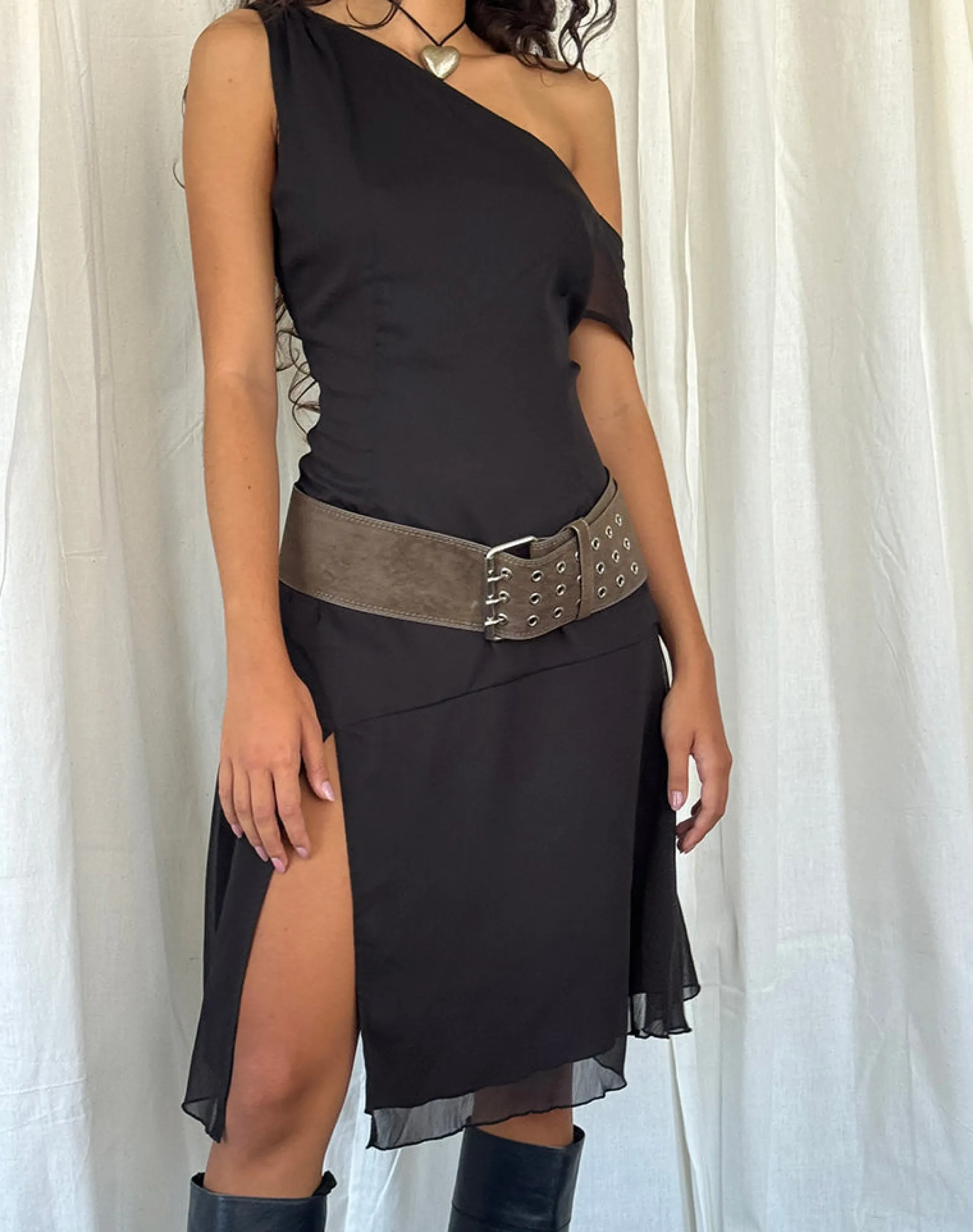 Motel Rocks Little Black Dresses | Midi Dresses-Carissa One Shoulder Chiffon Midi Dress in Black