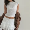 Motel Rocks Co-Ords | Mini Skirts-Carlota Mini Skirt in Crinkle White CrinkleWhite