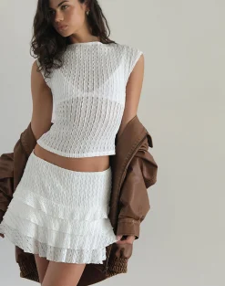 Motel Rocks Co-Ords | Mini Skirts-Carlota Mini Skirt in Crinkle White CrinkleWhite