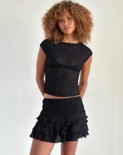 Motel Rocks Co-Ords | A Line Skirts-Carlota Mini Skirt In Crinkle Jet Black CrinkleJetBlack