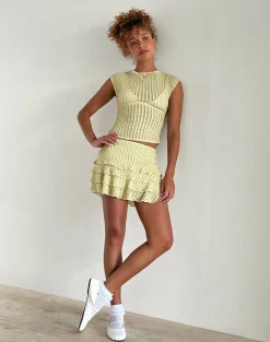 Motel Rocks Co-Ords | A Line Skirts-Carlota Mini Skirt in Crinkle Sage CrinkleSage