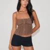 Motel Rocks Strappy Tops | Going Out Tops-Carmina Tie Front Cami Top in Mesh Brown MeshBrown
