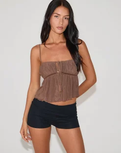 Motel Rocks Strappy Tops | Going Out Tops-Carmina Tie Front Cami Top in Mesh Brown MeshBrown