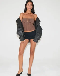 Motel Rocks Strappy Tops | Going Out Tops-Carmina Tie Front Cami Top in Mesh Brown MeshBrown