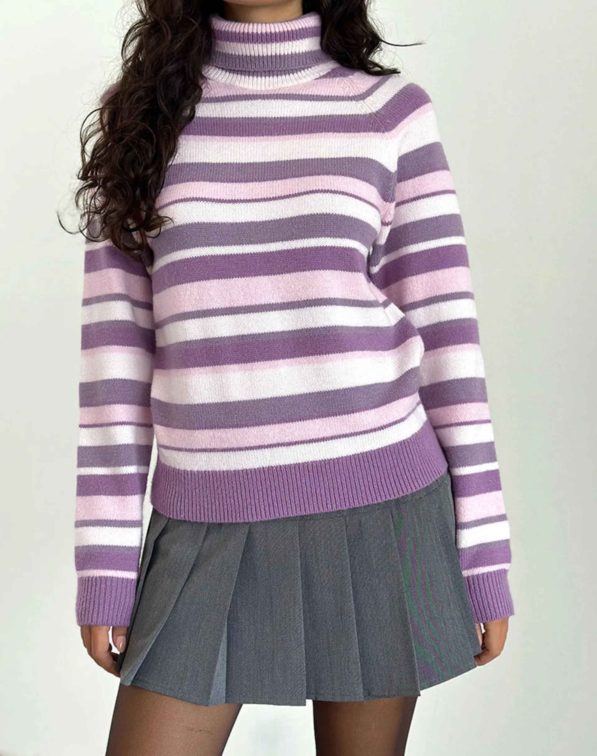 Motel Rocks Jumpers-Carmine Jumper in Stripe Soft Pink and Mauve Purple