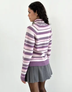 Motel Rocks Jumpers-Carmine Jumper in Stripe Soft Pink and Mauve Purple