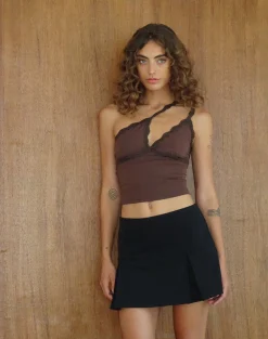Motel Rocks Basic Tops | Strappy Tops-Carolina One Shoulder Top in Mocca