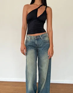 Motel Rocks Basic Tops | Lace Tops-Carolina One Shoulder Top in Black