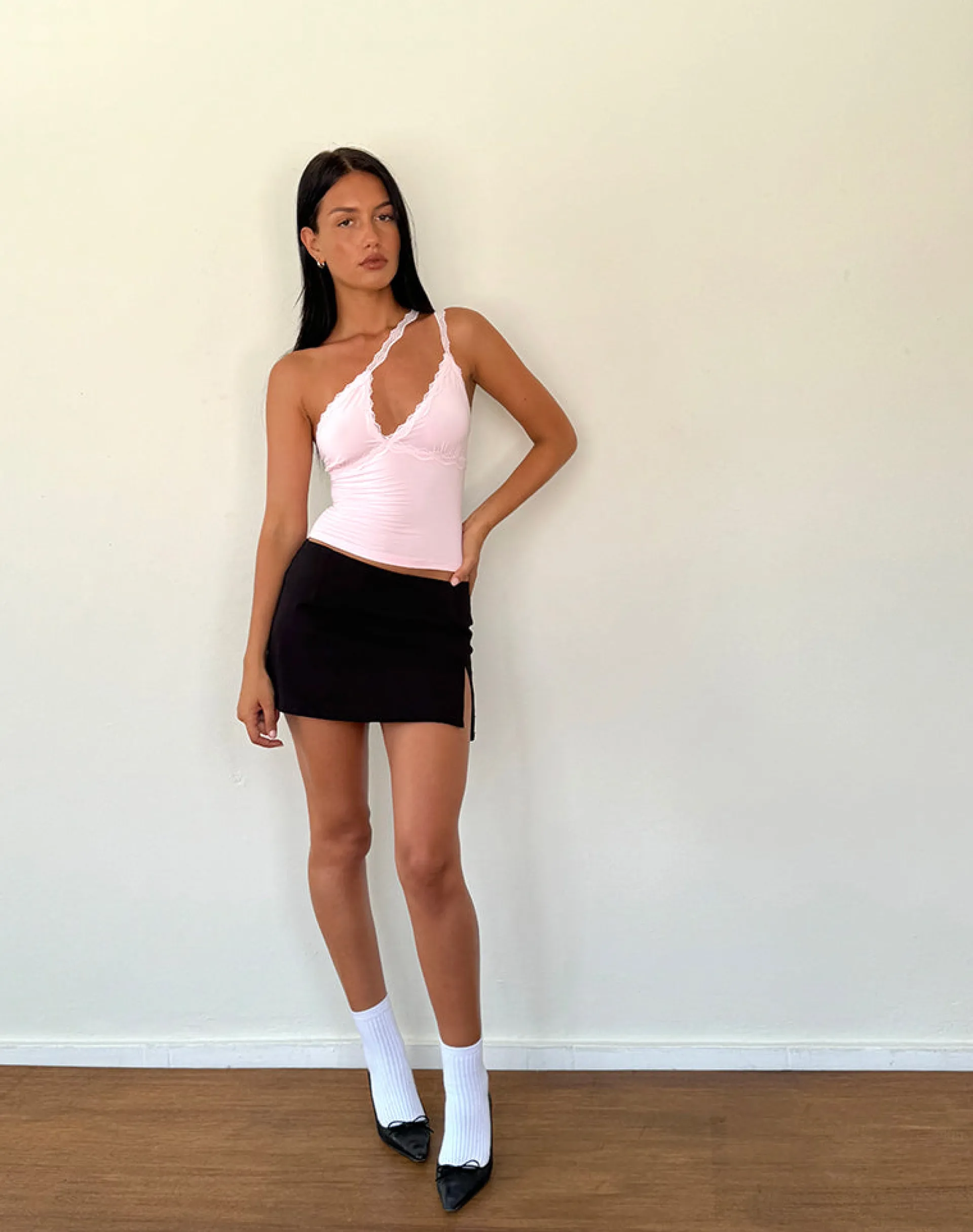 Motel Rocks Basic Tops | Strappy Tops-Carolina One Shoulder Top in Pink