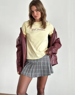 Motel Rocks Tailoring | Printed Skirts-Cartala Pleated Mini Skirt in Grey Check