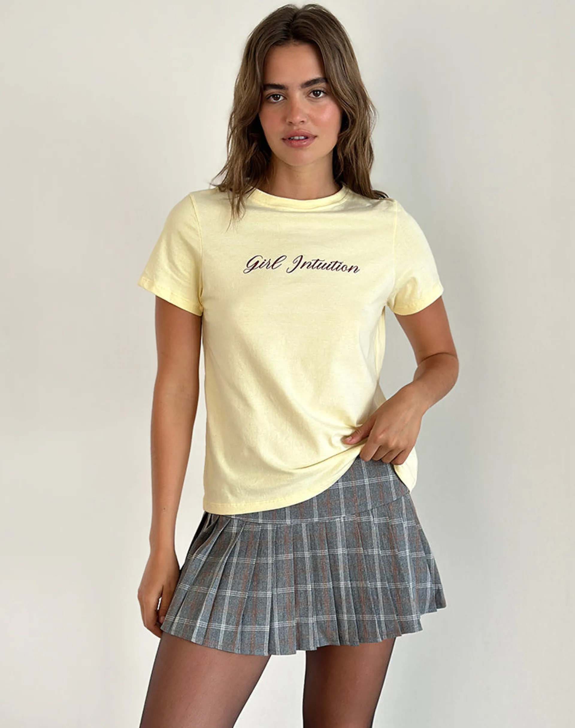 Motel Rocks Tailoring | Printed Skirts-Cartala Pleated Mini Skirt in Grey Check