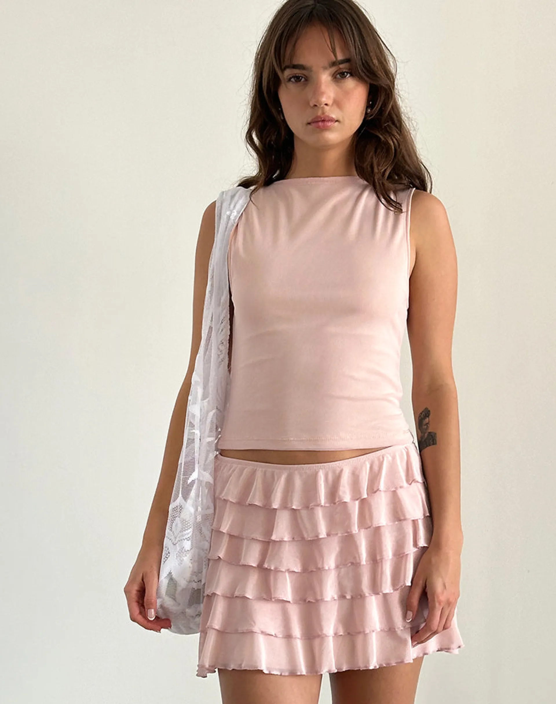 Motel Rocks Co-Ords | Mini Skirts-Cartina Mini Skirt in Peachskin Mesh