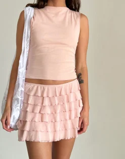 Motel Rocks Co-Ords | Mini Skirts-Cartina Mini Skirt in Peachskin Mesh