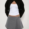 Motel Rocks Tailoring | Pleated Skirts-Carwita Panel Wrap Mini Skirt in Charcoal