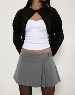 Motel Rocks Tailoring | Pleated Skirts-Carwita Panel Wrap Mini Skirt in Charcoal