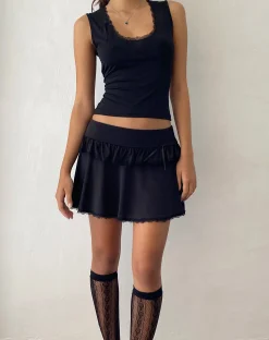Motel Rocks Vest Tops | Strappy Tops-Carys Vest Top in Black Lace with Lace Trim BlackLace