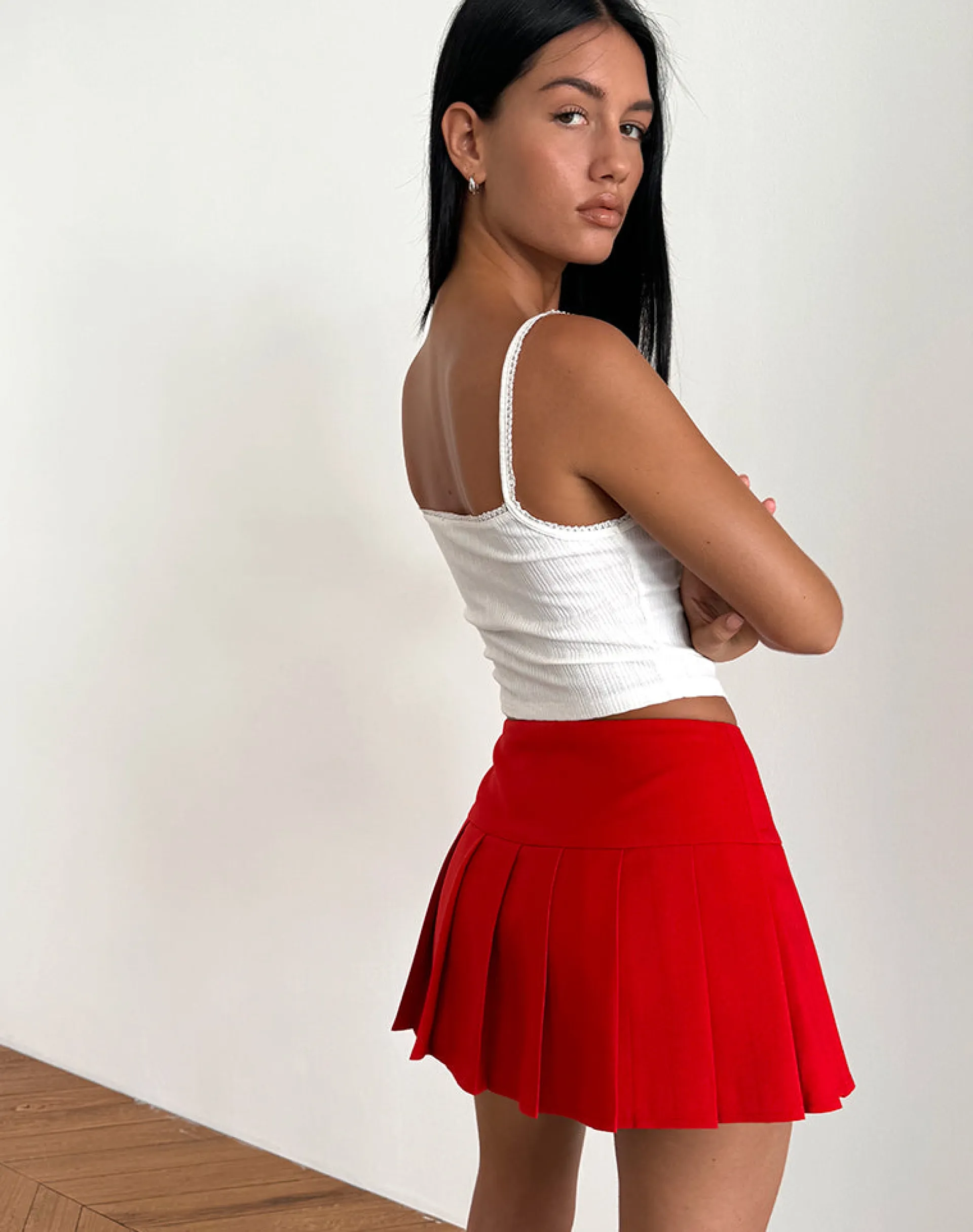 Motel Rocks Tailoring | A Line Skirts-Casini Mini Skirt in Soft Tailoring Red SoftTailoringRed