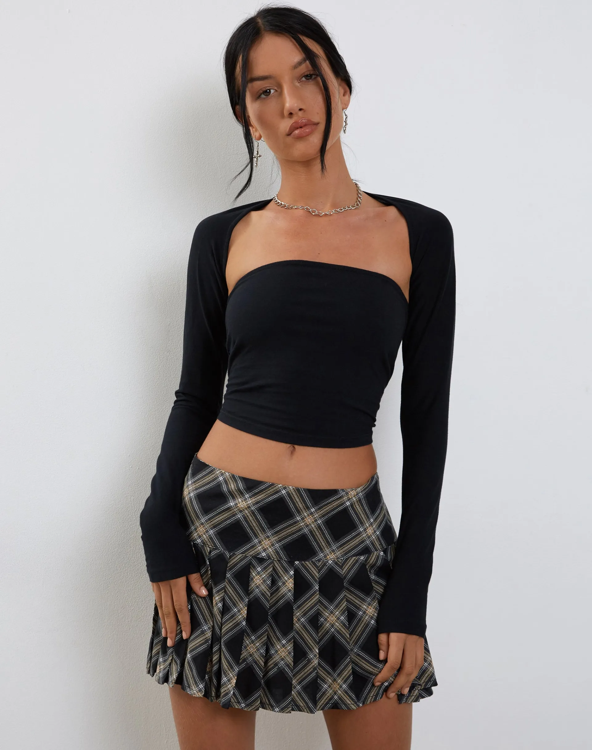 Motel Rocks Mini Skirts-Casini Pleated Micro Skirt in Black and Grey Check BlackandGreyCheck