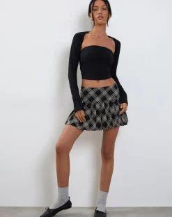 Motel Rocks Mini Skirts-Casini Pleated Micro Skirt in Black and Grey Check BlackandGreyCheck