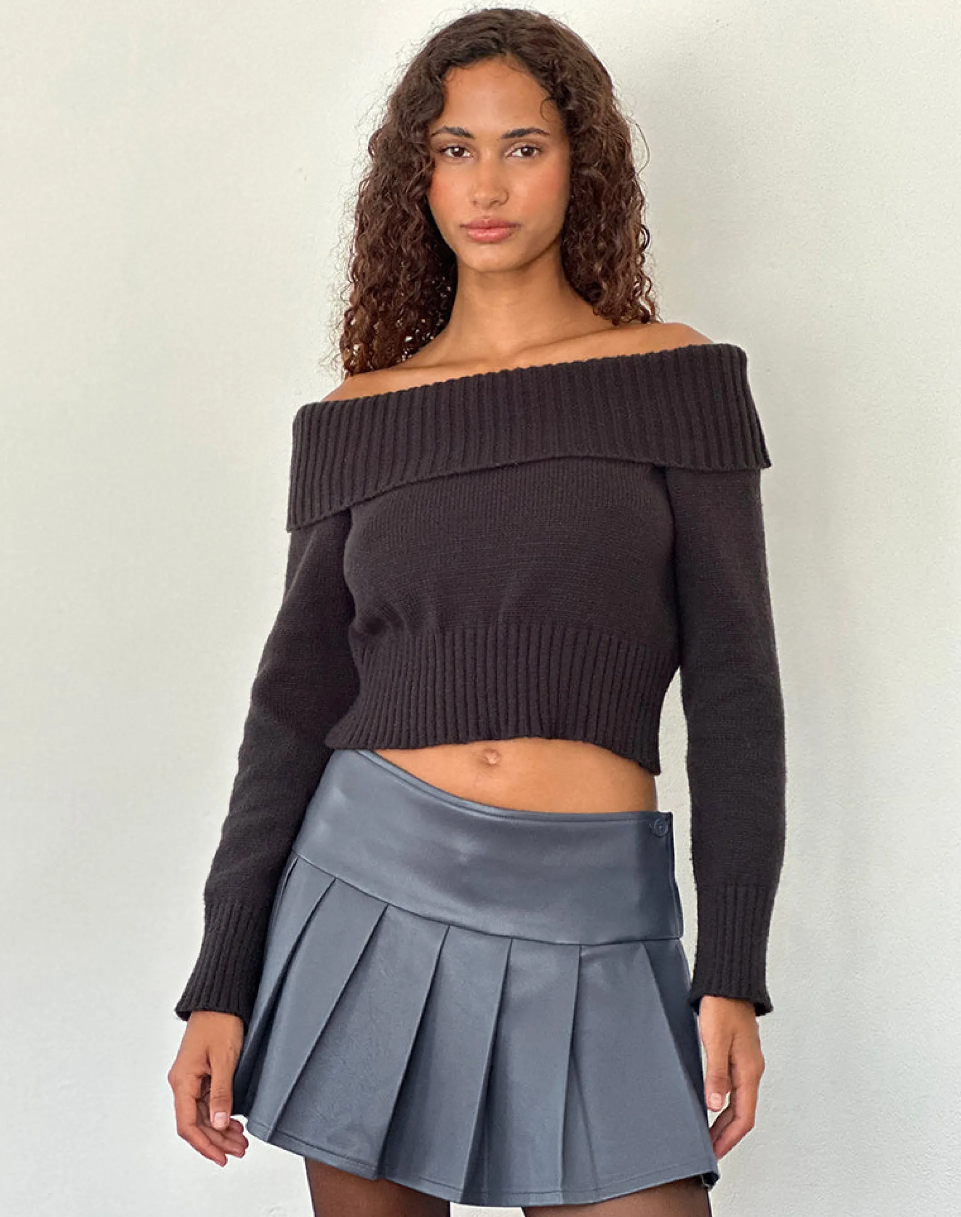 Motel Rocks Pleated Skirts | Mini Skirts-Casini Pleated Micro Skirt in PU Slate Grey PUSlateGrey