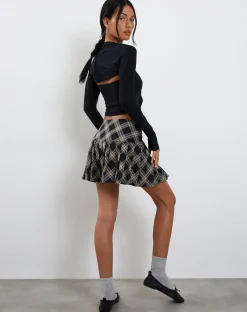 Motel Rocks Mini Skirts-Casini Pleated Micro Skirt in Black and Grey Check BlackandGreyCheck