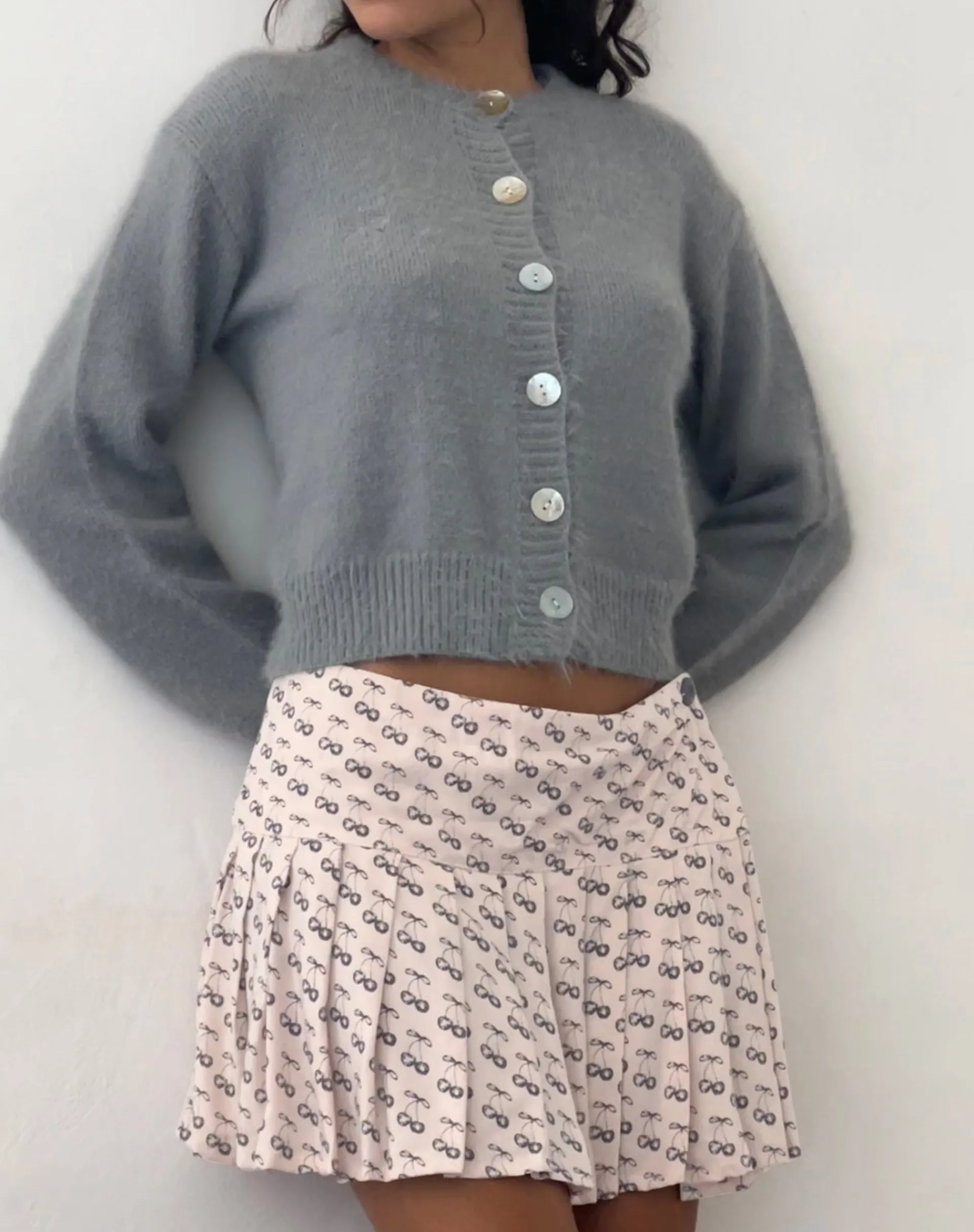 Motel Rocks Pleated Skirts-Casini Pleated Micro Skirt in Cherry Pink Sketch Print CherryPinkSketchPrint