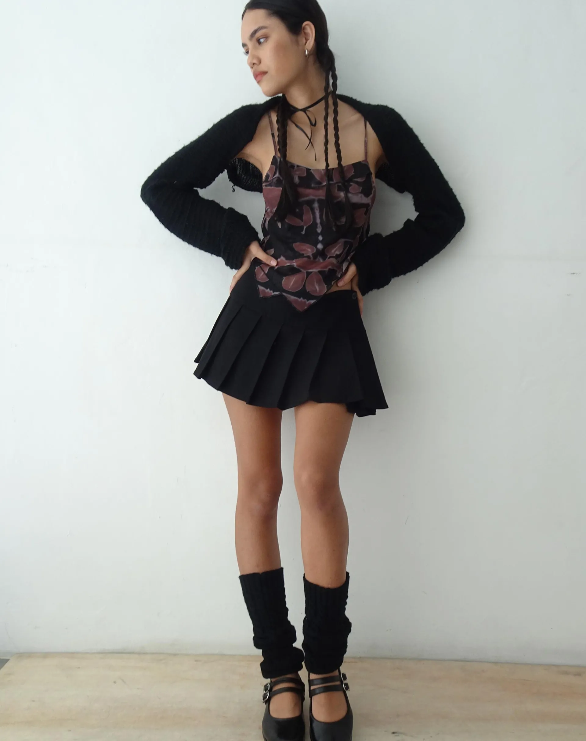 Motel Rocks Mini Skirts-Casini Pleated Micro Skirt in Tailoring Black TailoringBlack