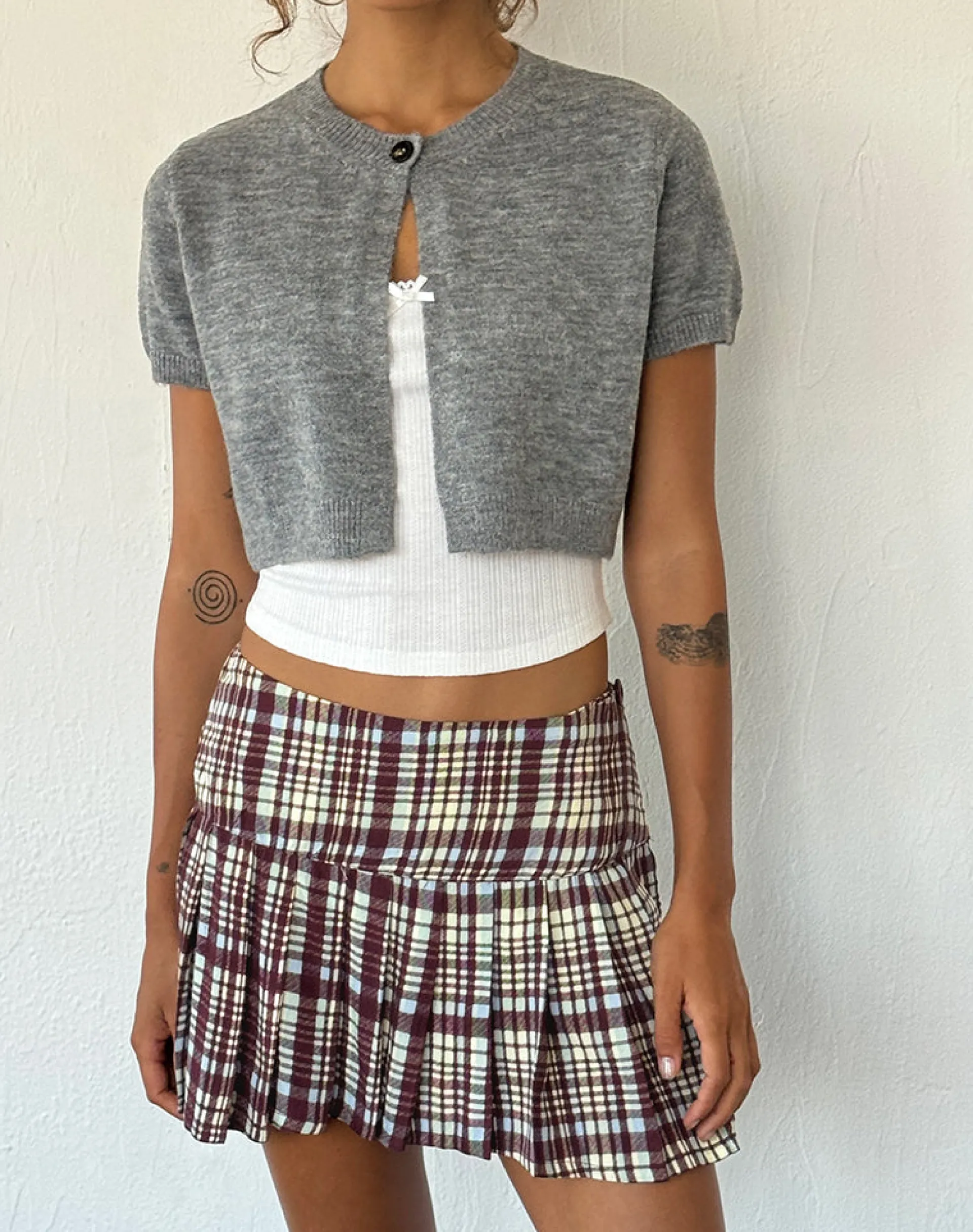 Motel Rocks Tailoring | Pleated Skirts-Casini Pleated Mini Skirt in Multi Check Brown multicheckbrown