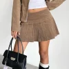 Motel Rocks Co-Ords | A Line Skirts-Casna Pleated Mini Skirt in Baby Cord Walnut Brown
