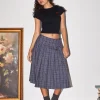 Motel Rocks Printed Skirts-Catelyn Pleated Midi Skirt in Navy Check navycheck