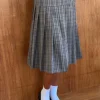 Motel Rocks Printed Skirts | A Line Skirts-Catelyn Wrap Pleated Midi Skirt in Grey Check greycheck