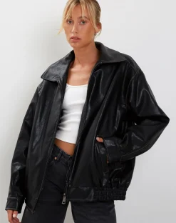 Motel Rocks Pu Jackets | Jackets-Cavita Jacket in Black with Grey Top Stitch BlackwithGreyTopStitch