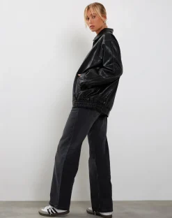 Motel Rocks Pu Jackets | Jackets-Cavita Jacket in Black with Grey Top Stitch BlackwithGreyTopStitch