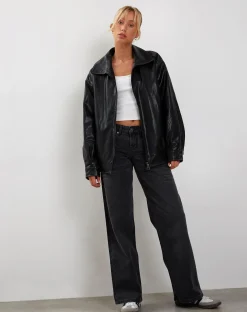 Motel Rocks Pu Jackets | Jackets-Cavita Jacket in Black with Grey Top Stitch BlackwithGreyTopStitch