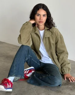 Motel Rocks Jackets-Cavita Jacket in Cord Artichoke Green CordArtichokeGreen