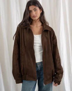 Motel Rocks Jackets-Cavita Jacket in Faux Suede Brown FauxSuedeBrown