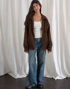 Motel Rocks Jackets-Cavita Jacket in Faux Suede Brown FauxSuedeBrown