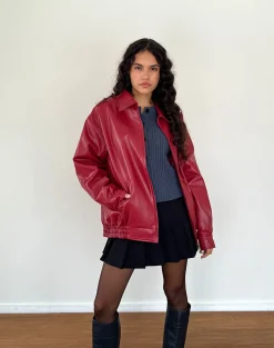 Motel Rocks Pu Jackets | Jackets-Cavita PU Jacket in Blood Red BloodRed