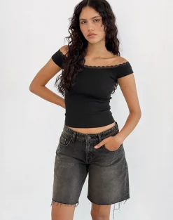 Motel Rocks Basic Tops | Bandeau Tops-Chacha Top in Black Rib Lace BlackRibLace