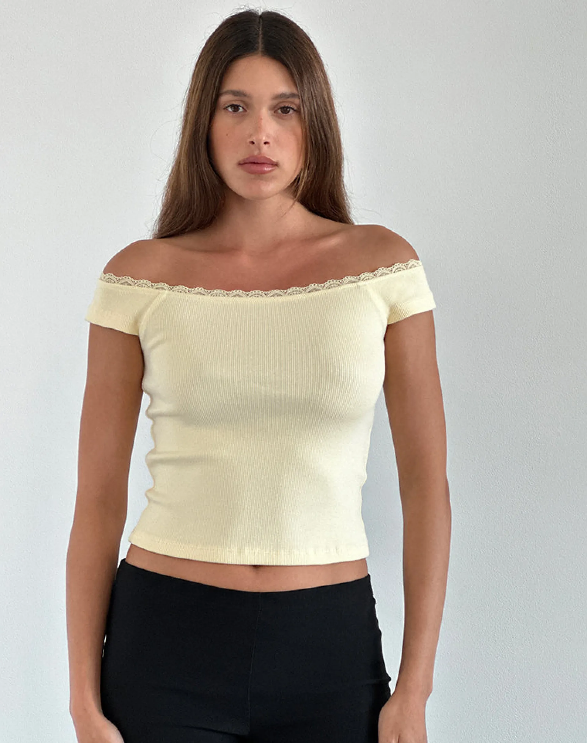 Motel Rocks Basic Tops-Chacha Top in Rib Lace Buttercream RibLaceButtercream