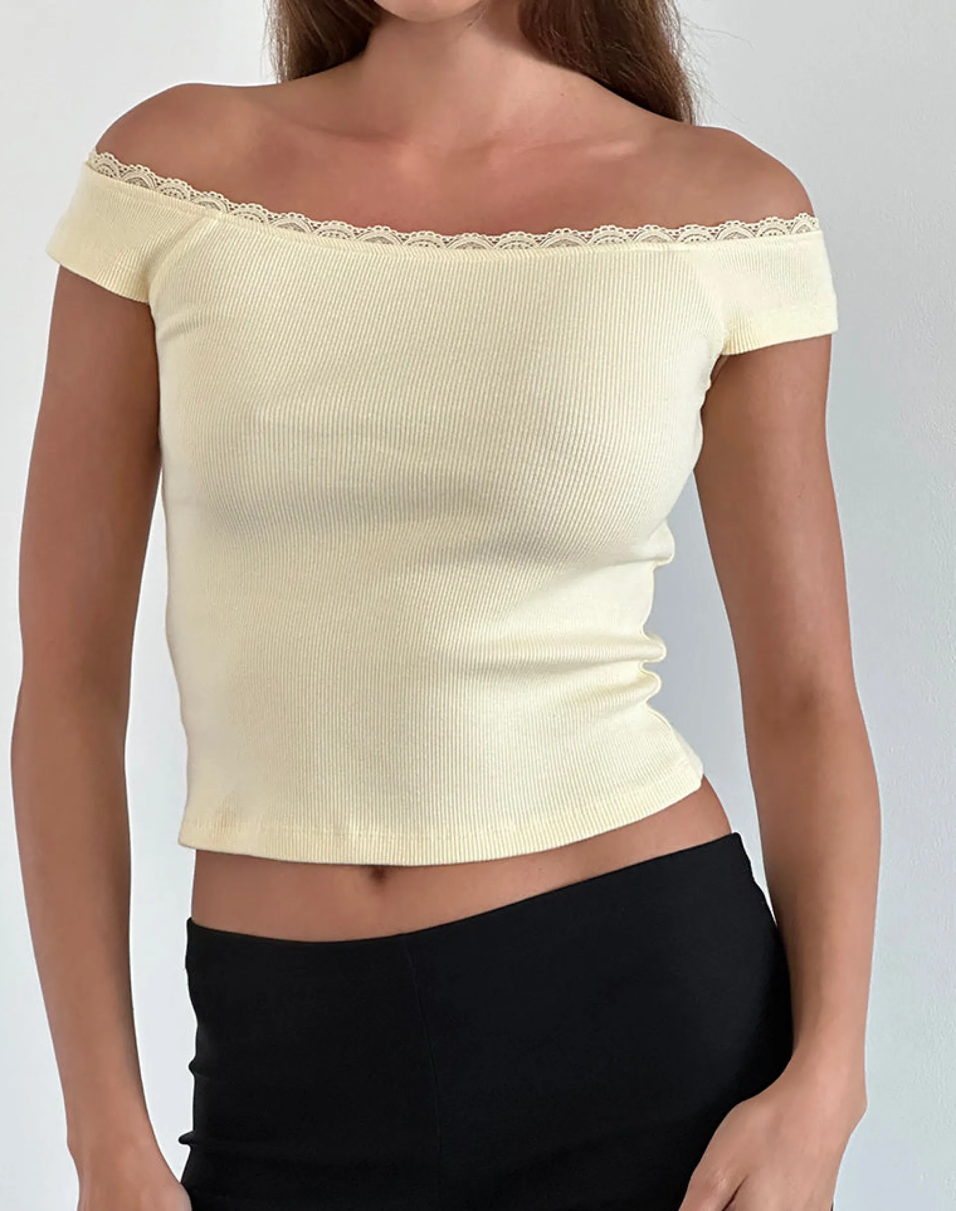 Motel Rocks Basic Tops-Chacha Top in Rib Lace Buttercream RibLaceButtercream